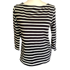 NWT J. Crew Womens Stripe Boat Neck Top Mesh Cuff Long Sleeve Size XS Black